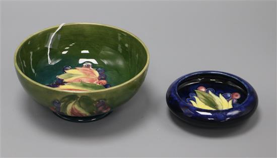 A Moorcroft leaf and berry bowl and a similar dish diameter largest 16.5cm